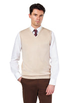 KNITTED COTTON CREAM SLEEVELESS JUMPER V-NECK VEST CAVANI