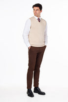 KNITTED COTTON CREAM SLEEVELESS JUMPER V-NECK VEST CAVANI