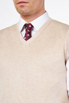 KNITTED COTTON CREAM SLEEVELESS JUMPER V-NECK VEST CAVANI