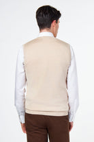 KNITTED COTTON CREAM SLEEVELESS JUMPER V-NECK VEST CAVANI