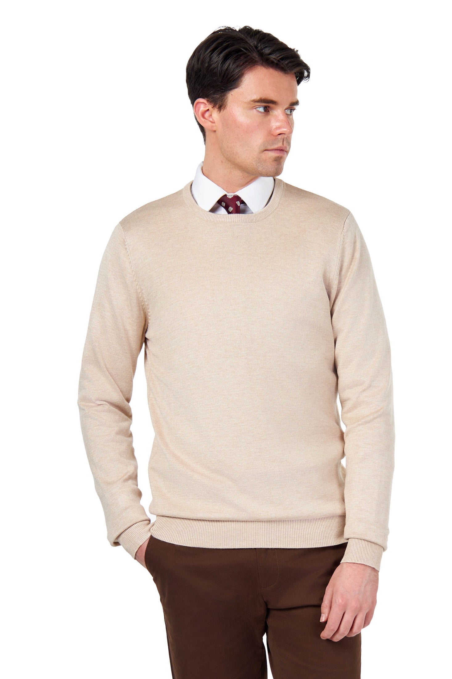 MEN’S PURE COTTON CREAM CREW NECK JUMPER