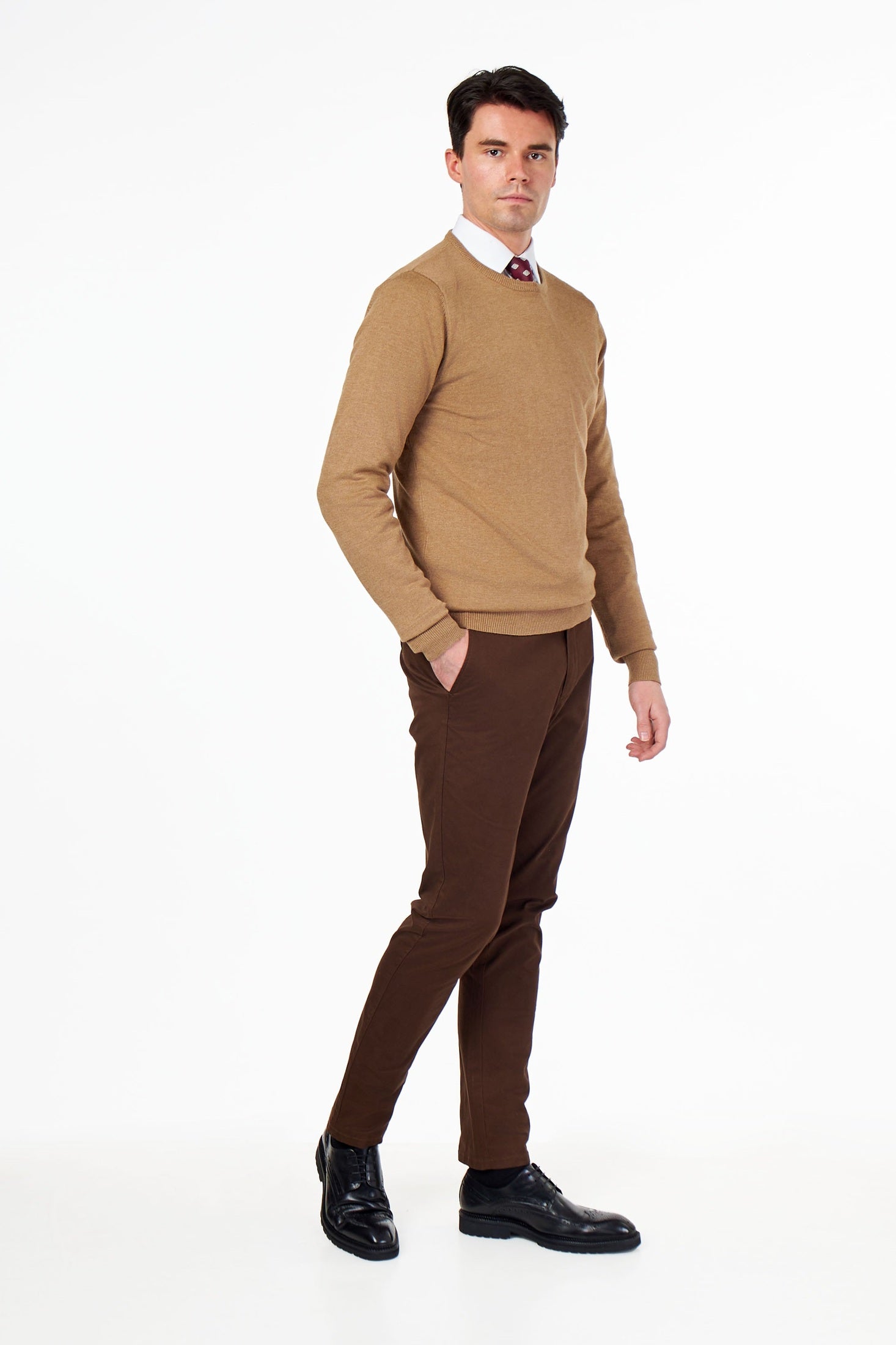 MEN’S PURE COTTON CAMEL CREW NECK JUMPER