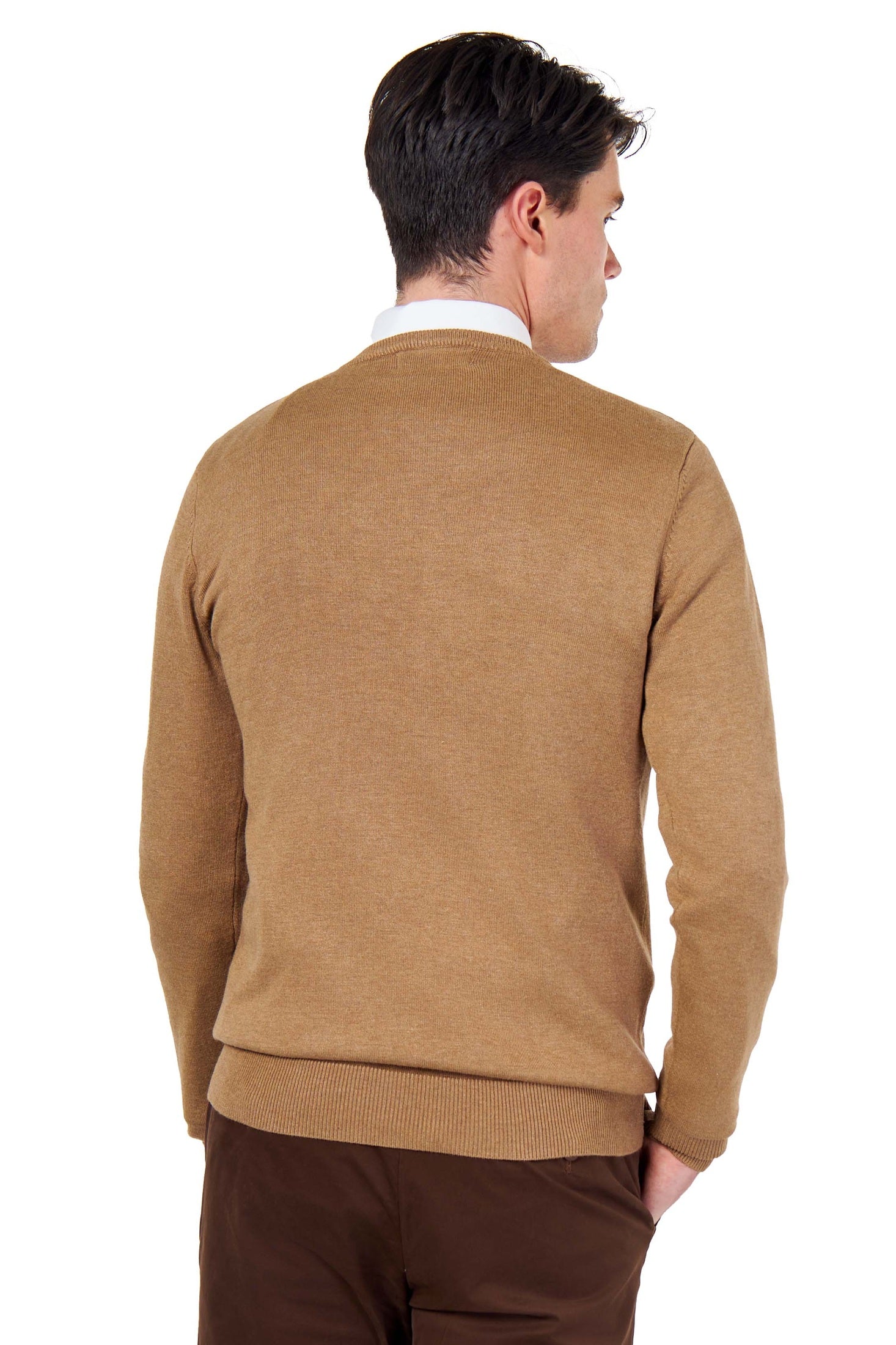 MEN’S PURE COTTON CAMEL CREW NECK JUMPER