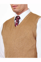 KNITTED COTTON CAMEL SLEEVELESS JUMPER V-NECK VEST CAVANI