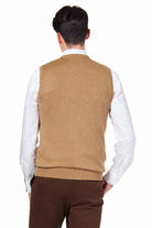 KNITTED COTTON CAMEL SLEEVELESS JUMPER V-NECK VEST CAVANI