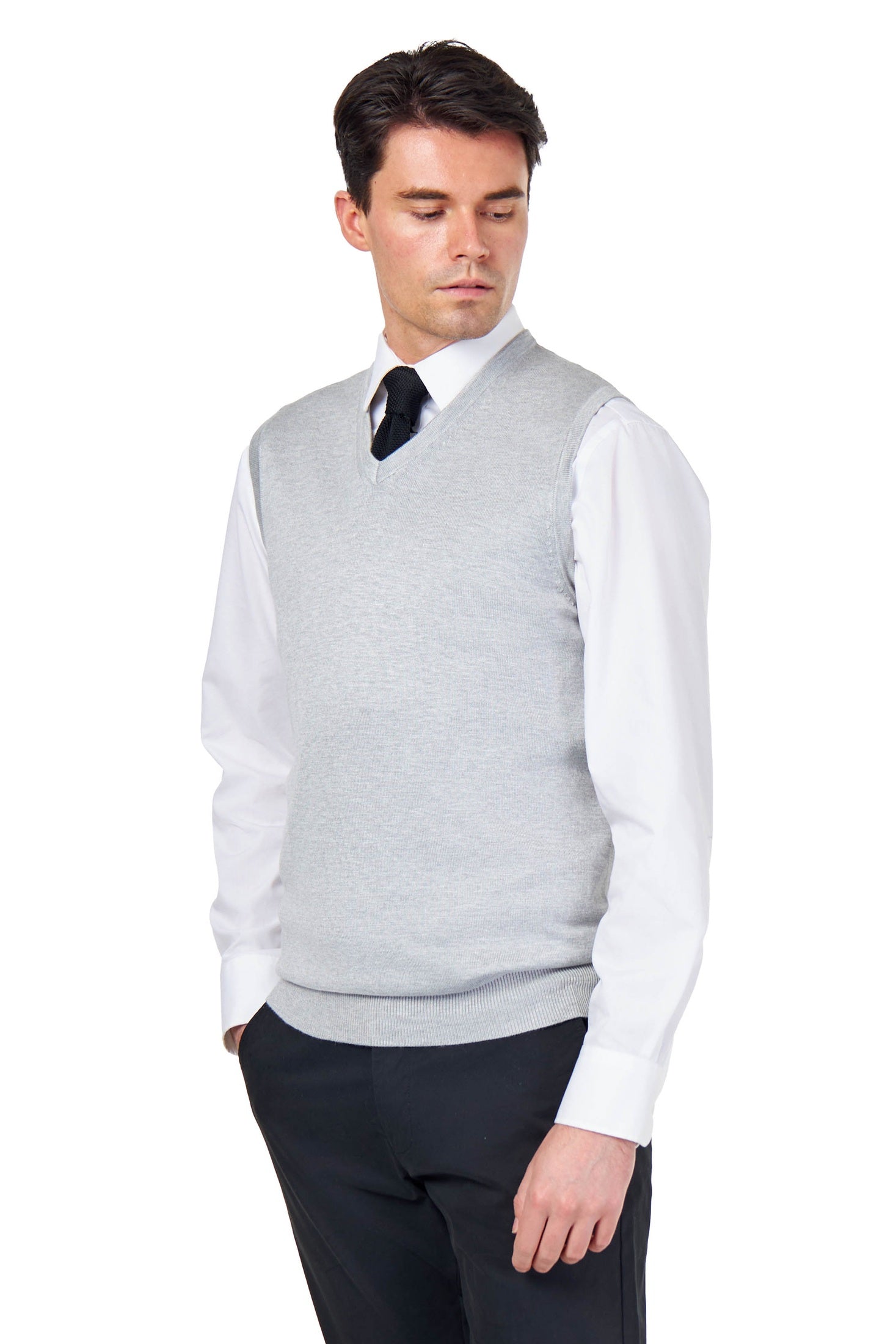 KNITTED COTTON GREY SLEEVELESS JUMPER V-NECK VEST CAVANI
