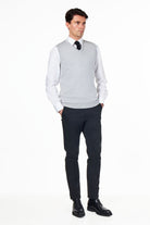 KNITTED COTTON GREY SLEEVELESS JUMPER V-NECK VEST CAVANI