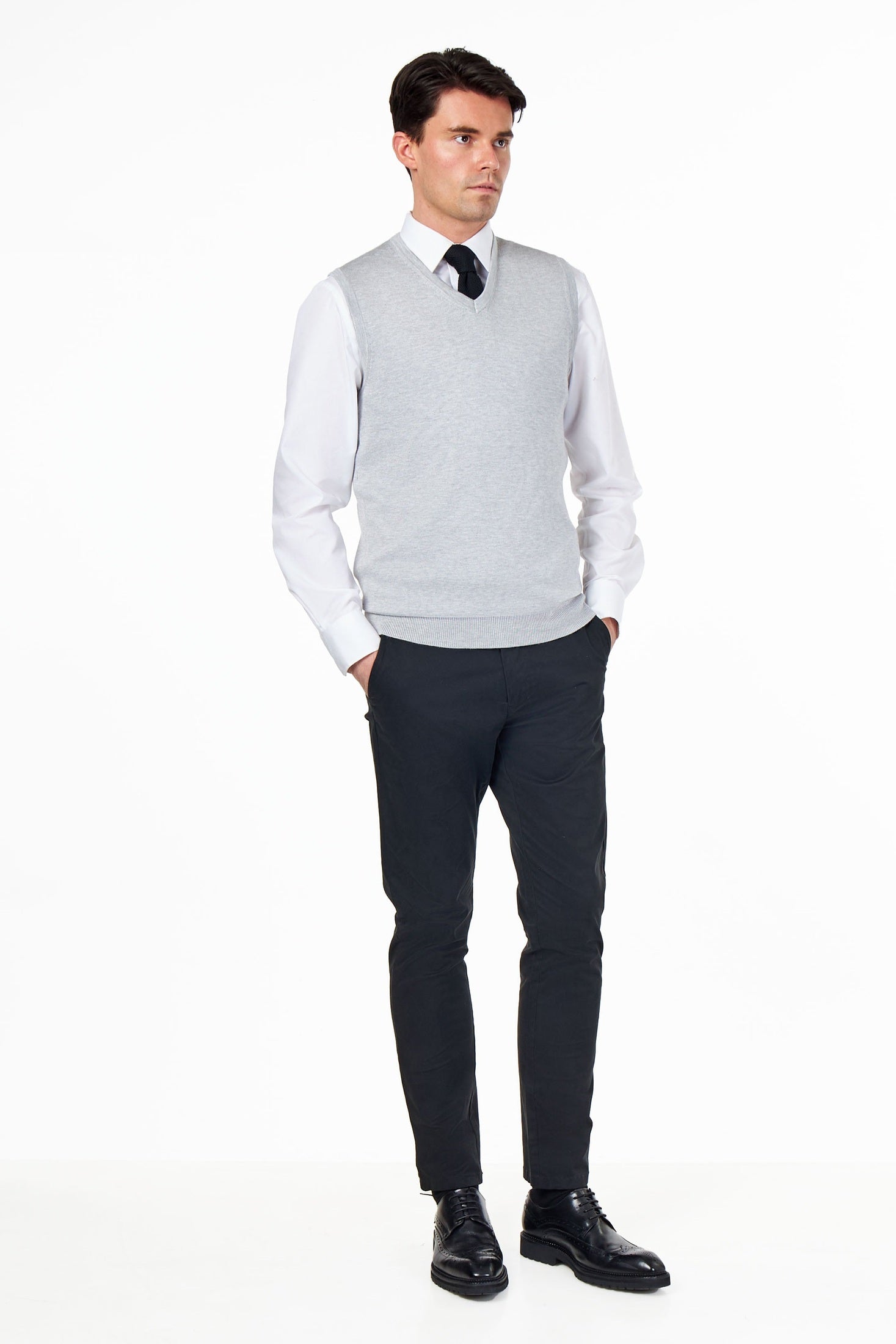 KNITTED COTTON GREY SLEEVELESS JUMPER V-NECK VEST CAVANI