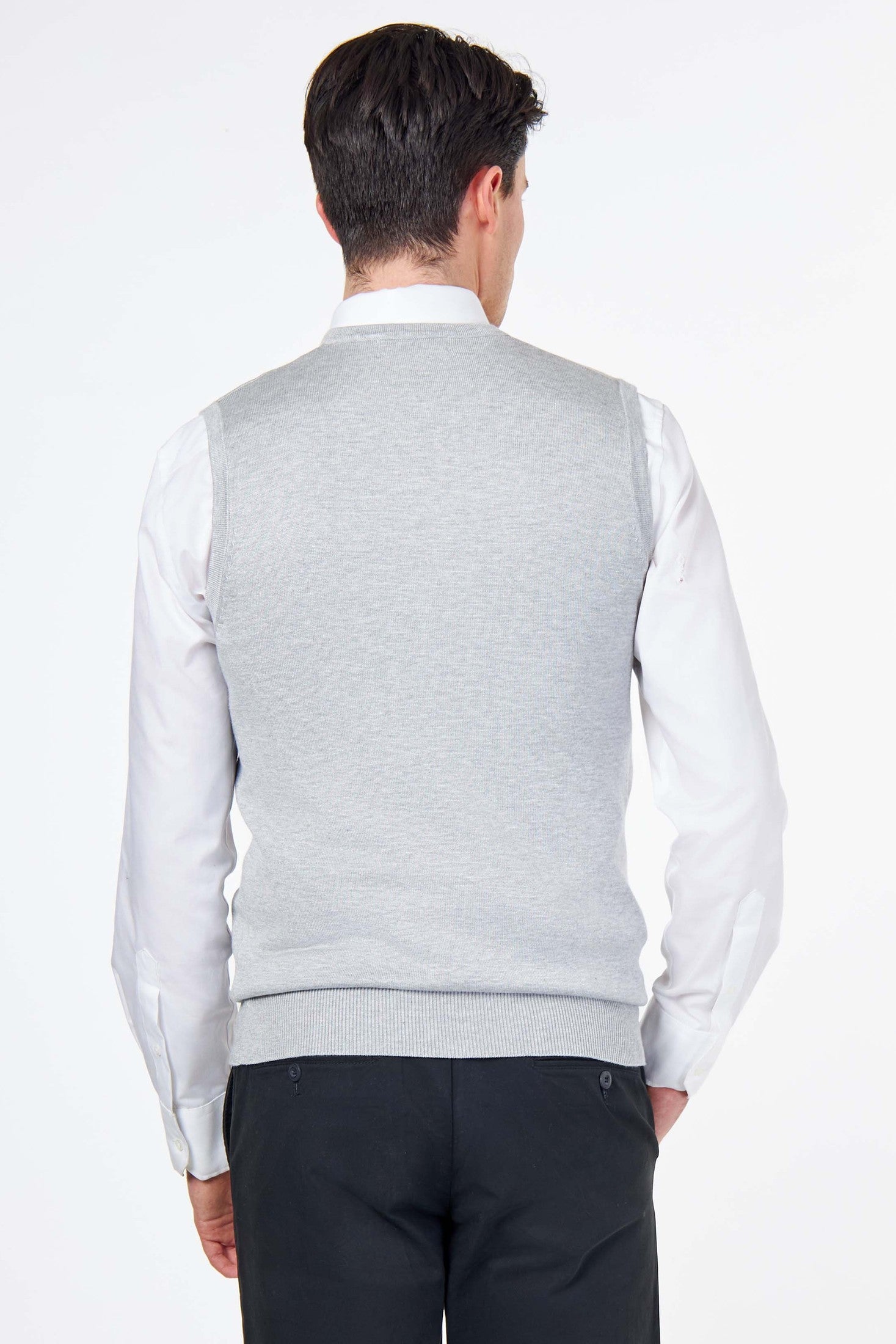 KNITTED COTTON GREY SLEEVELESS JUMPER V-NECK VEST CAVANI