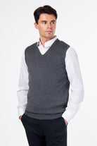 KNITTED COTTON CHARCOAL SLEEVELESS JUMPER V-NECK VEST CAVANI
