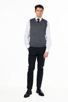 KNITTED COTTON CHARCOAL SLEEVELESS JUMPER V-NECK VEST CAVANI