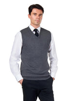 KNITTED COTTON CHARCOAL SLEEVELESS JUMPER V-NECK VEST CAVANI
