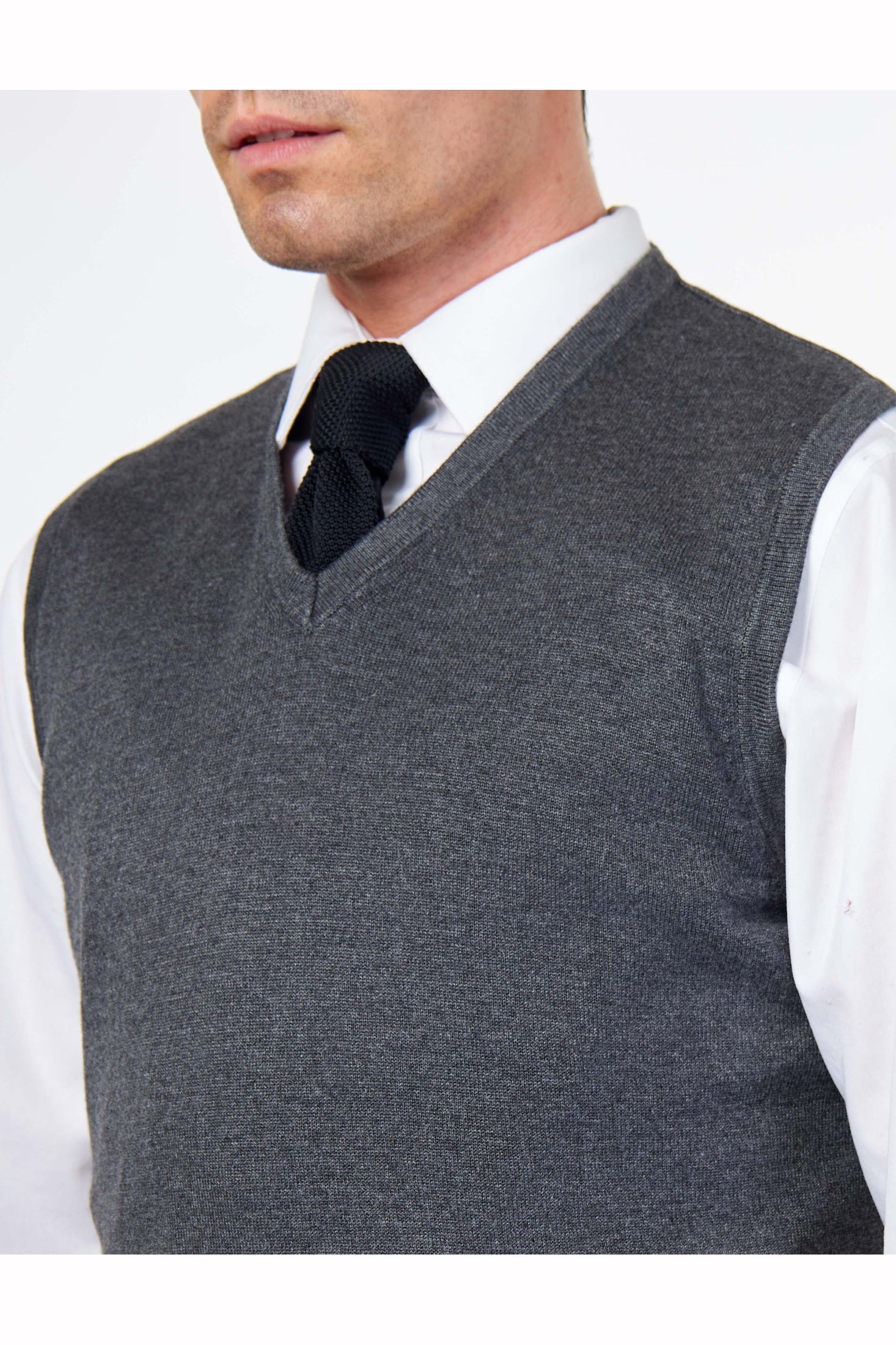 KNITTED COTTON CHARCOAL SLEEVELESS JUMPER V-NECK VEST CAVANI