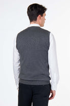 KNITTED COTTON CHARCOAL SLEEVELESS JUMPER V-NECK VEST CAVANI