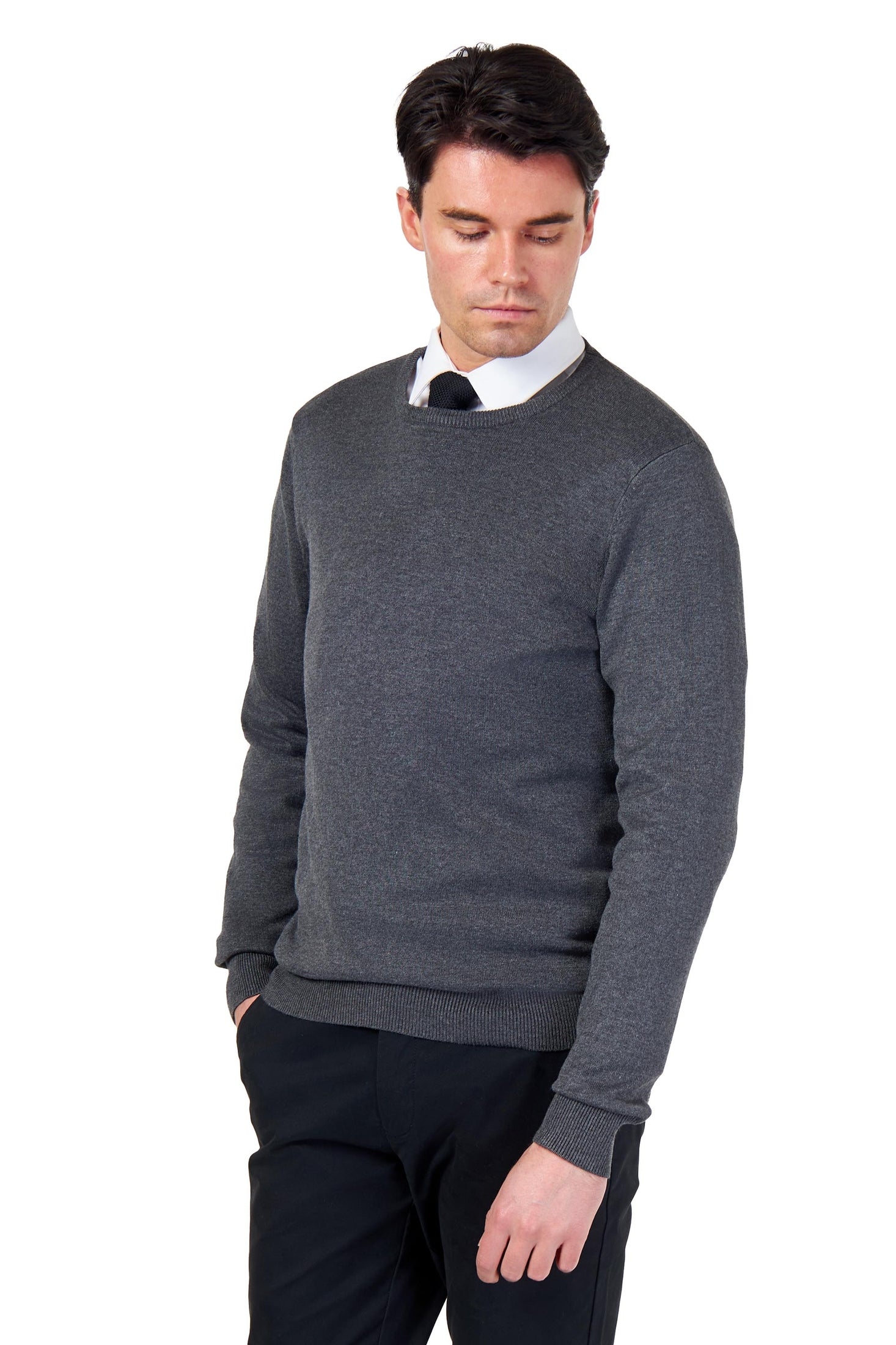 MEN’S PURE COTTON CHARCOAL CREW NECK JUMPER