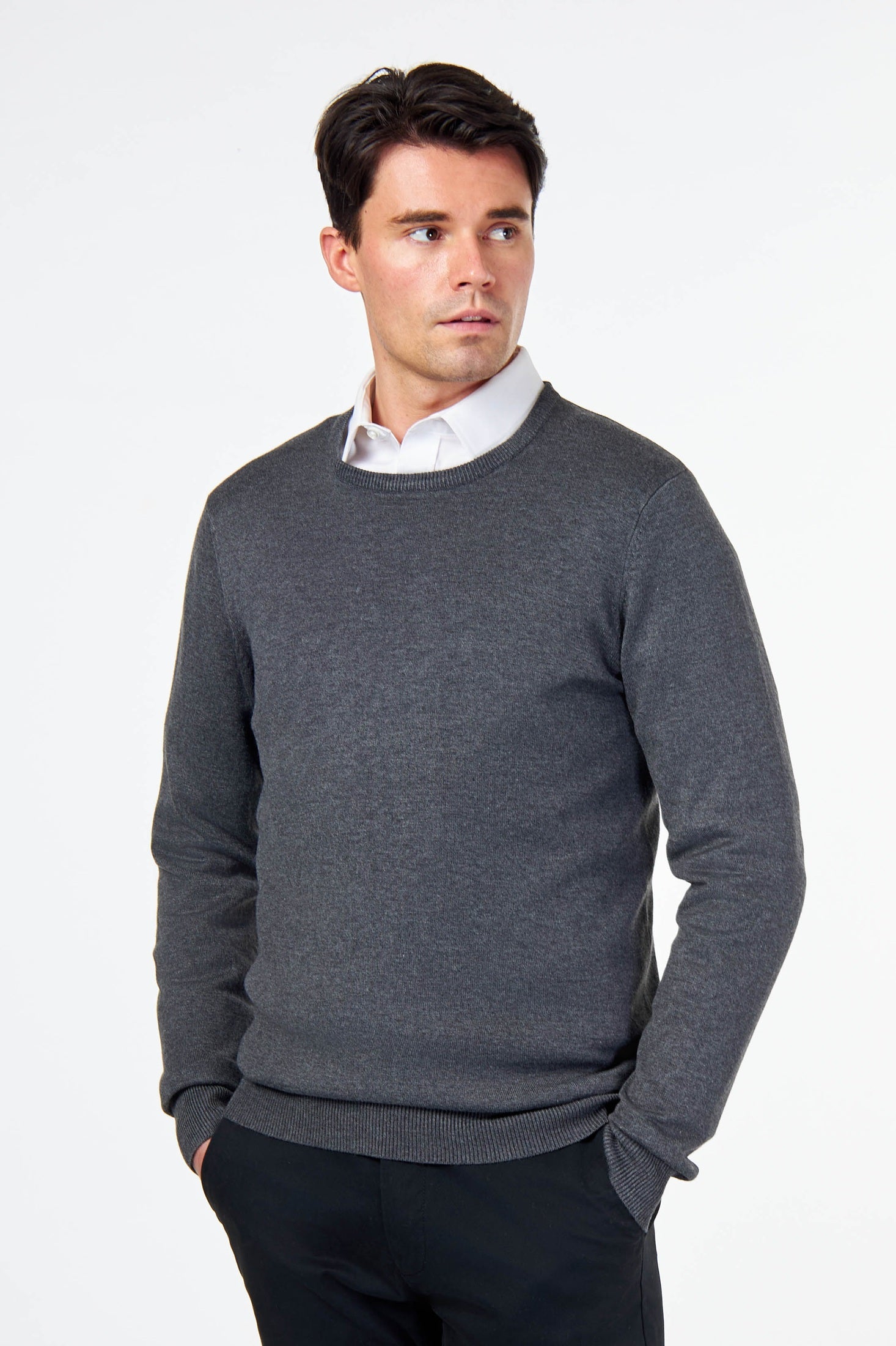 MEN’S PURE COTTON CHARCOAL CREW NECK JUMPER