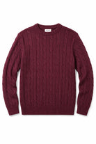 Men's Maroon 100% Cotton Fine Cable Knit Crew Neck Jumper CAVANI