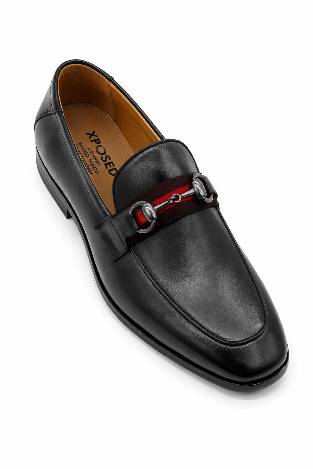Black Leather Loafers with Snaffle Bit Buckle Sartorial Shoes