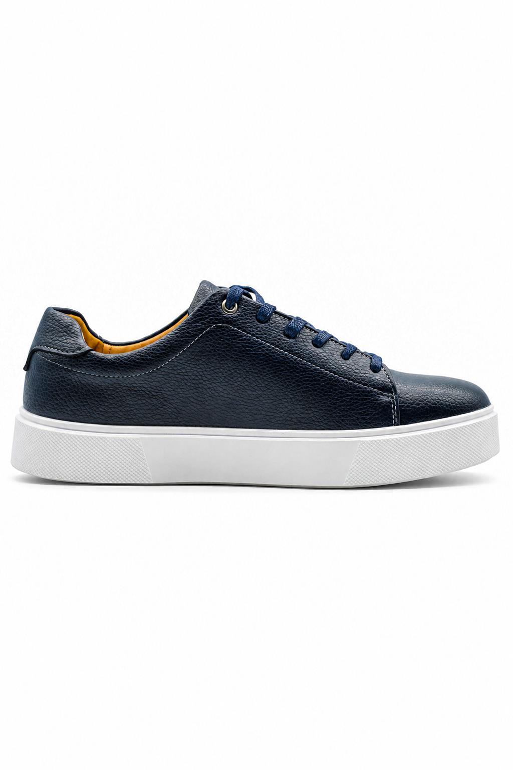 Men’s Navy Grain-Effect Faux Leather Lace-Up Trainers Sartorial Shoes