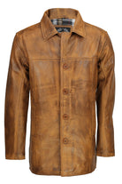 Mens Real Genuine Leather Tan Brown Vintage 4 Button Classic Reefer Jacket Coat