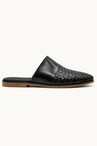 FINO Men’s Black Woven Leather Mule Slippers Sartorial Shoes
