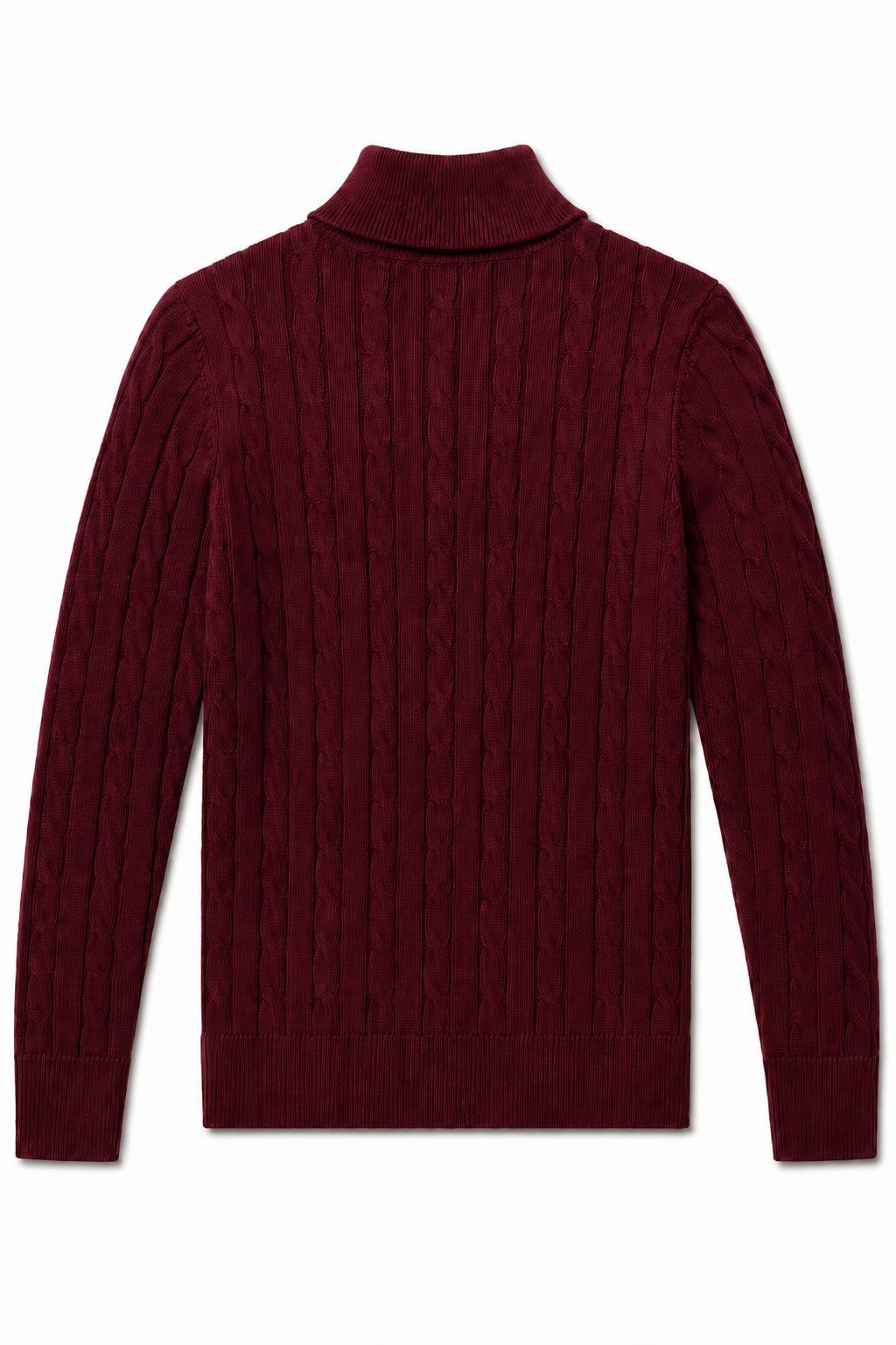 Men's Maroon 100% Cotton Fine Cable Knit Quarter Zip Neck Jumper CAVANI