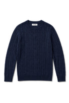 Men's Navy 100% Cotton Fine Cable Knit Crew Neck Jumper CAVANI