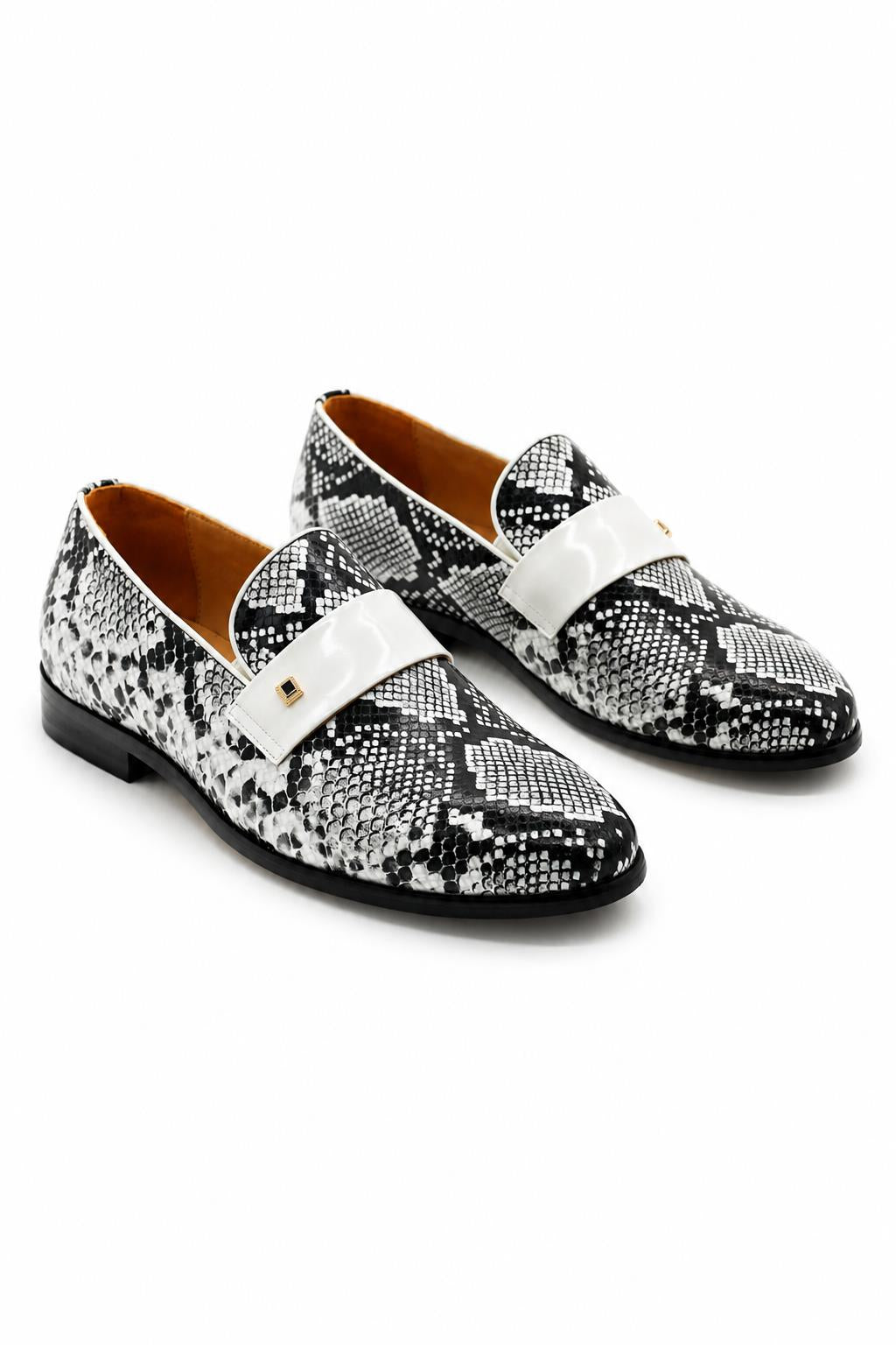 Men’s Black & White Shiny Patent Print Occasion Shoes Sartorial Shoes