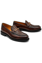 ASCOT Men’s Brown Snake-Effect Leather Snaffle Loafers Sartorial Shoes