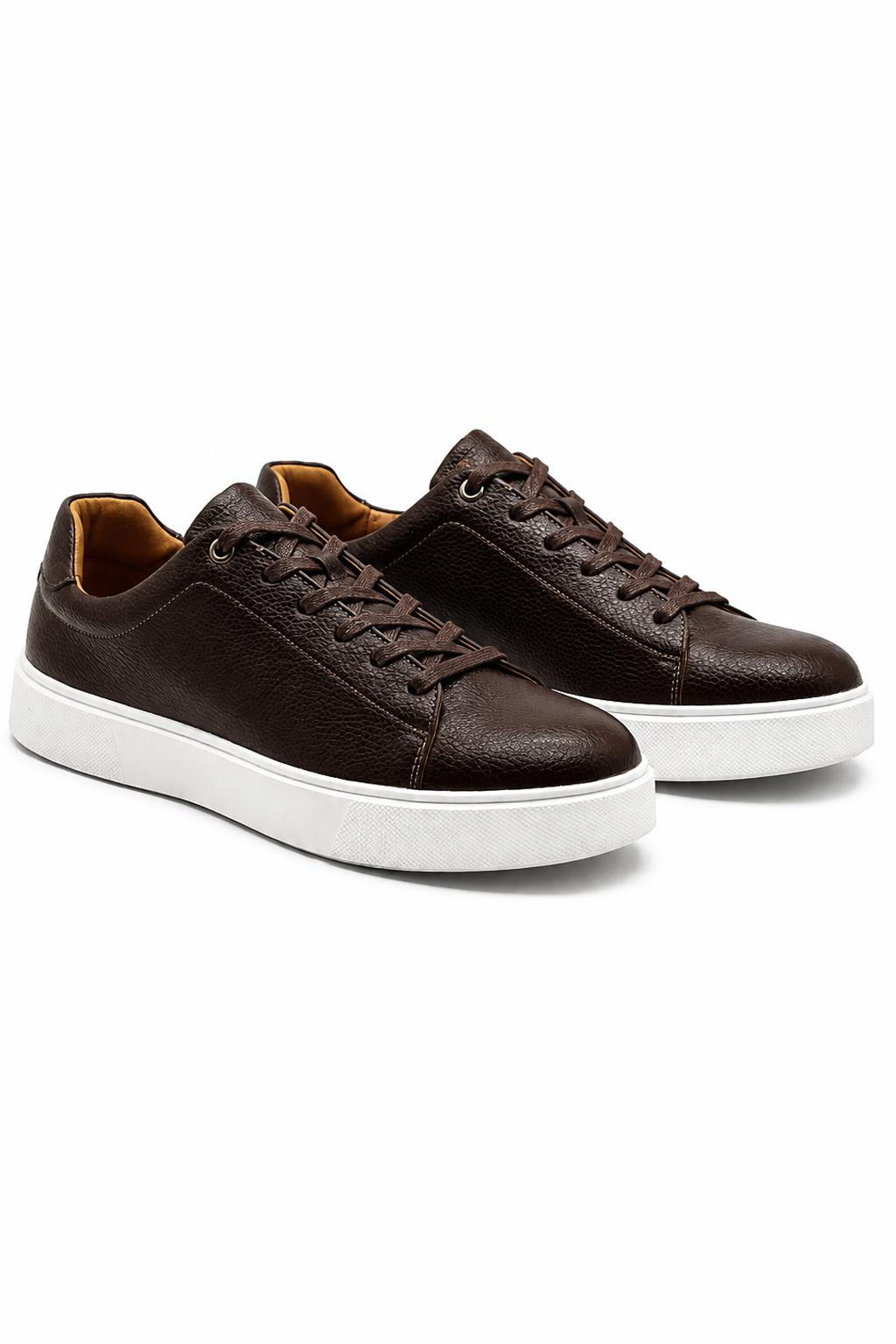 Men’s Coffee Brown Grain-Effect Faux Leather Lace-Up Trainers Sartorial Shoes
