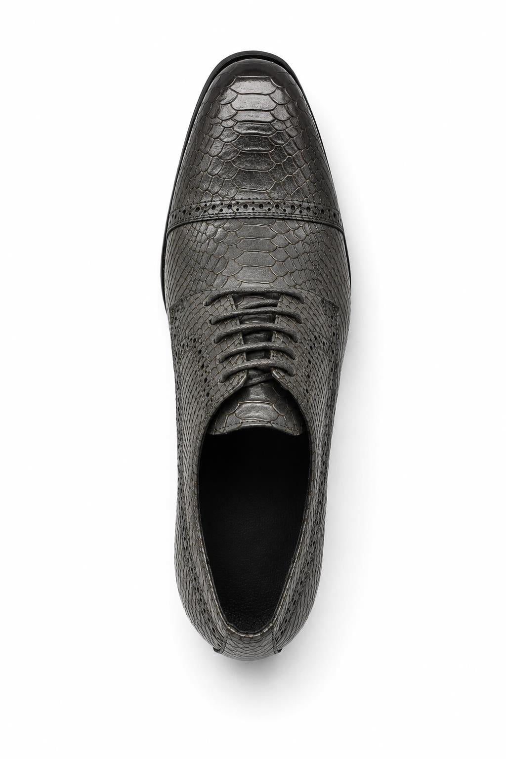 Men's Grey Embossed Faux Leather Lace up Derby Shoes Sartorial Shoes