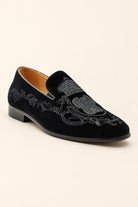 FRED Men’s Black Embroidered Velvet Party Loafers Sartorial Shoes