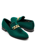 Men's Green Smooth Velvet Gold Chain Dress Loafers Sartorial Shoes