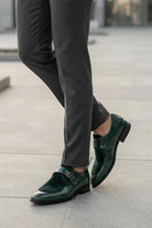 Men's Green Floral Velvet Monk Strap Dress Shoes