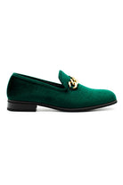 Men's Green Smooth Velvet Gold Chain Dress Loafers Sartorial Shoes