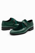 Men's Green Floral Velvet Monk Strap Dress Shoes