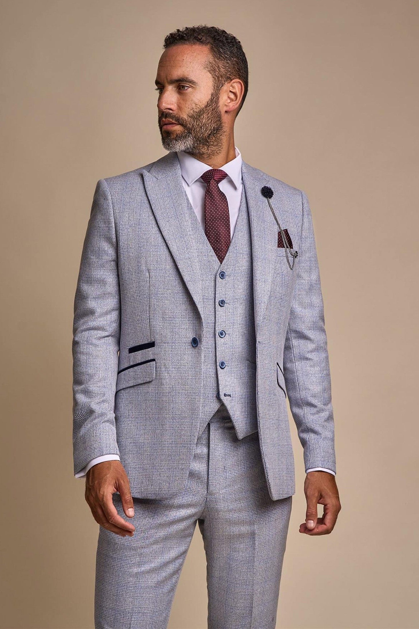 MENS CARIDI SKY BLUE TAILORED FIT THREE PIECE SUIT CAVANI