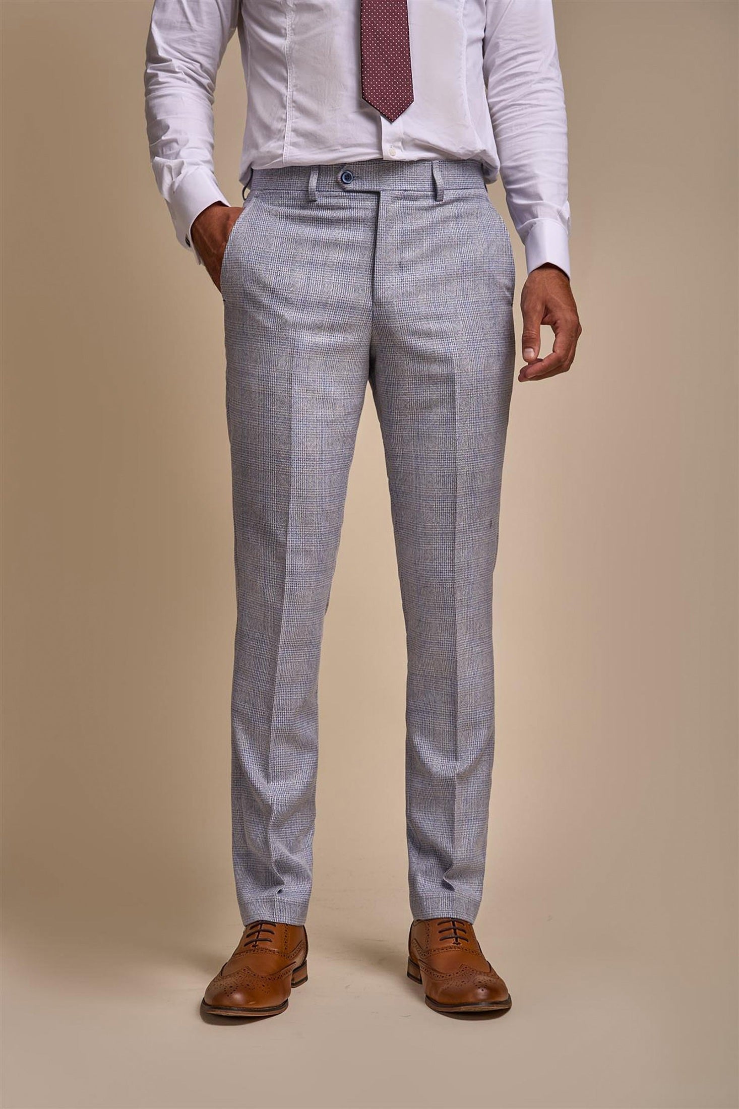 CARIDI - SKY BLUE CHECK TROUSERS CAVANI