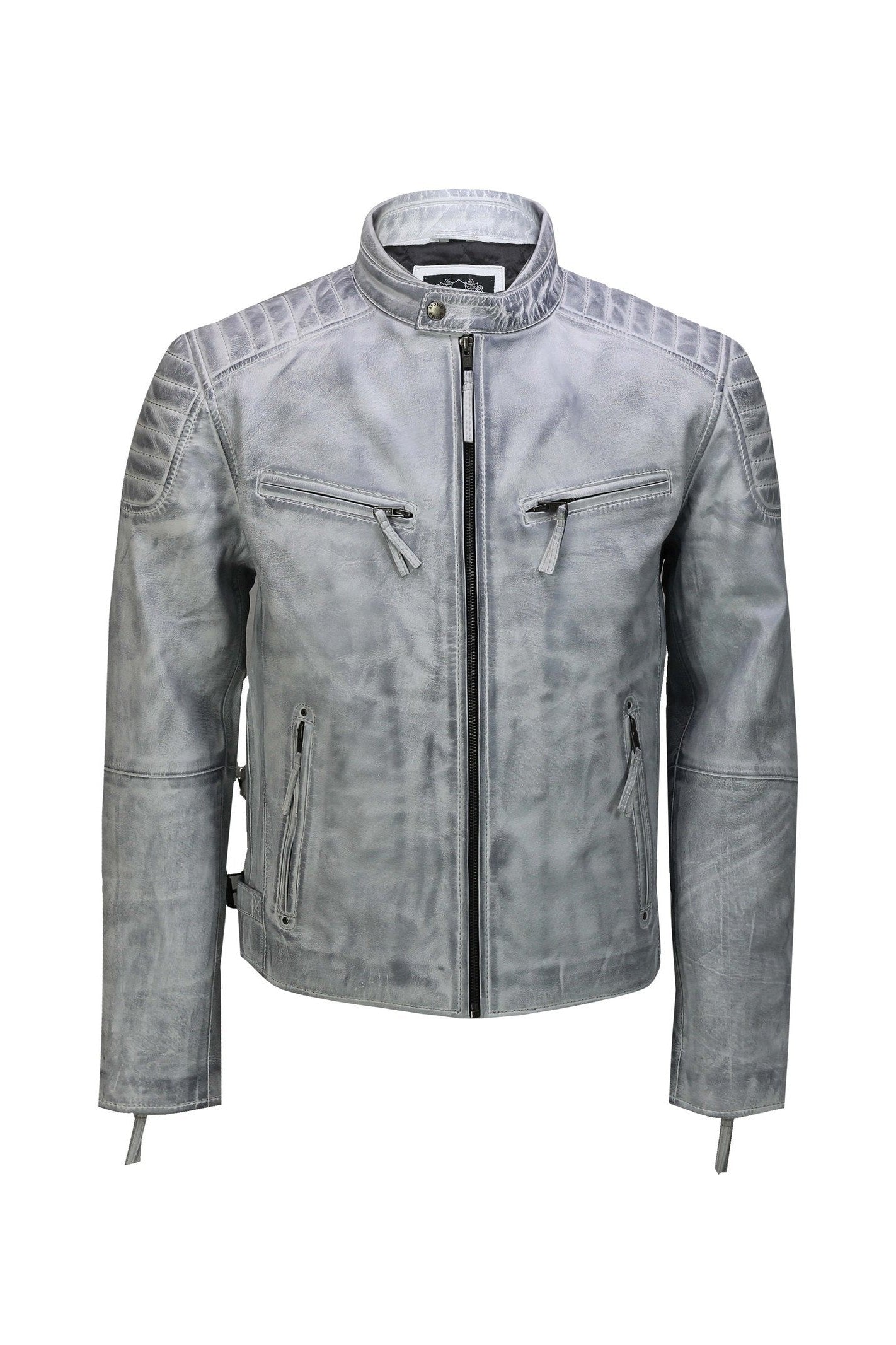 Men's Leather White Biker Jacket