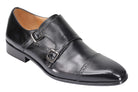BLACK CALF LEATHER SEMI BROGUE MONK SHOES
