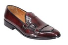 MAROON CALF LEATHER POLISHED DOUBLE MONK SHOES