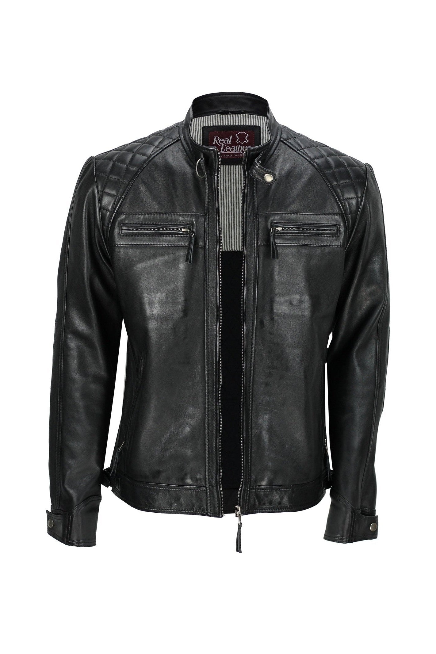 Mens New Real Soft Leather Black Vintage Zipped Smart Casual Biker Style Jacket
