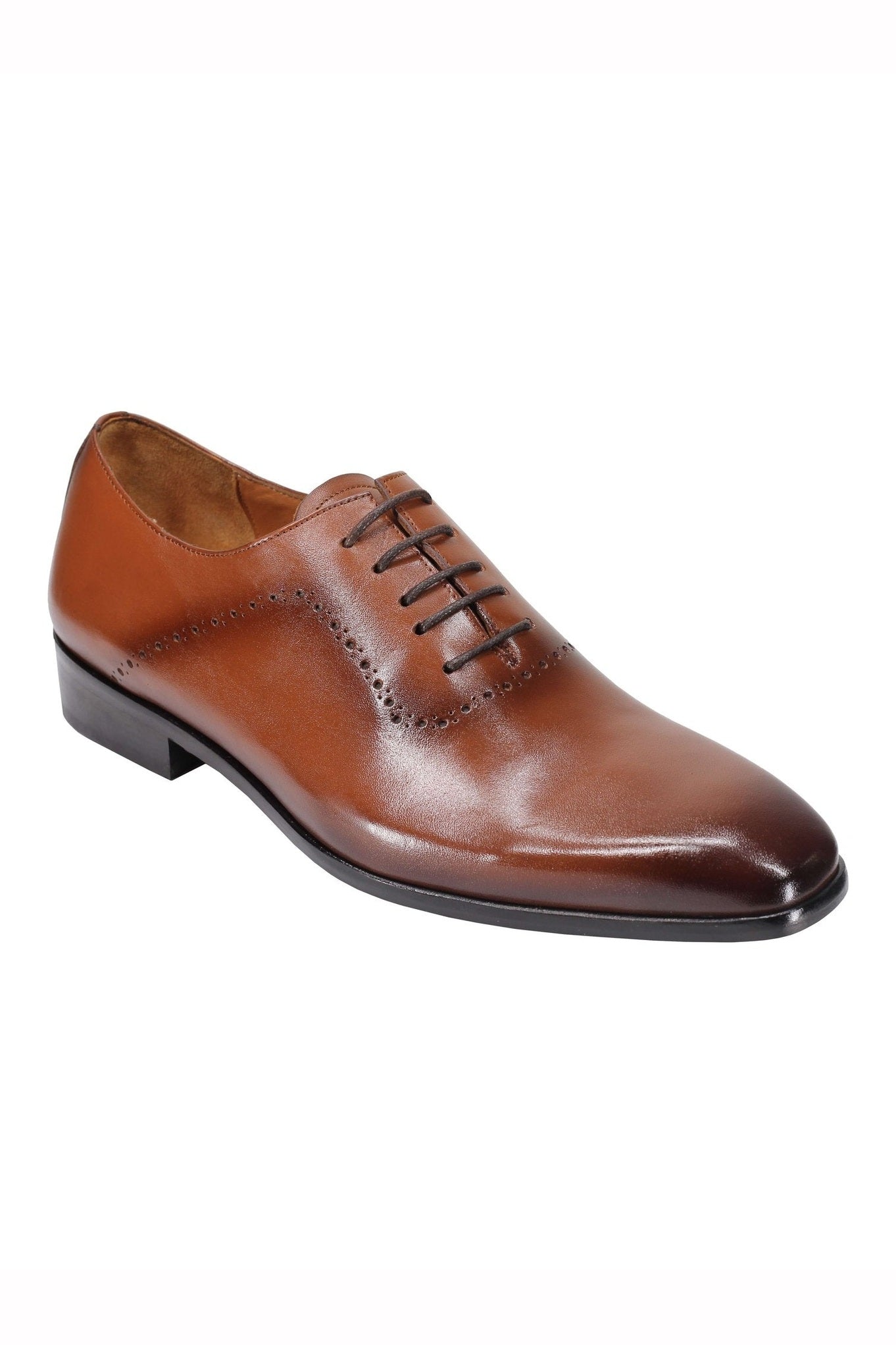 BROWN CALF LEATHER OXFORD LACE UP BROGUE SHOES