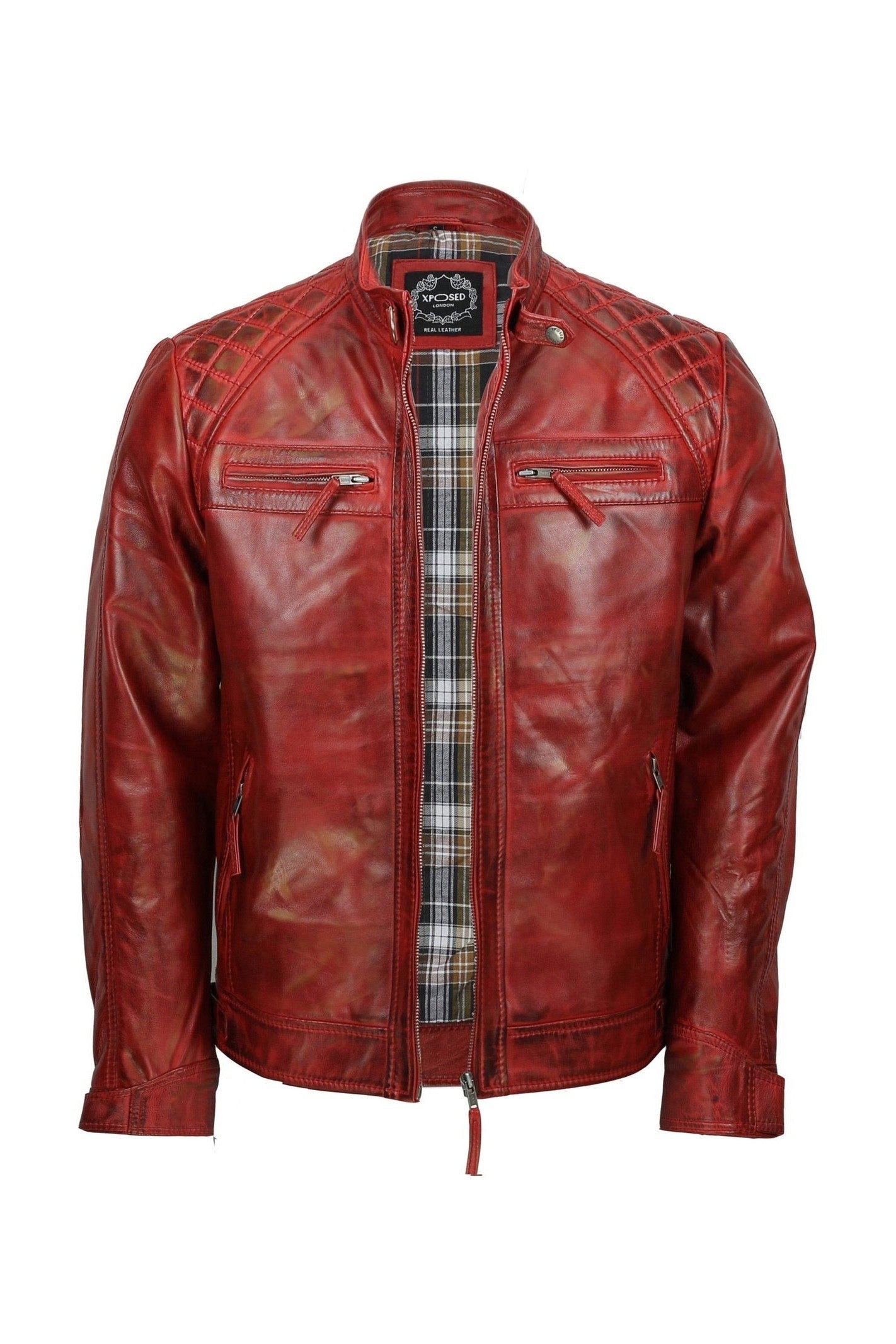 QUILTED RED BIKER LEATHER JACKET