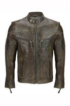 Mens Vintage Real Leather Brown Biker Style Zipped Pockets Casual Fitted Jacket