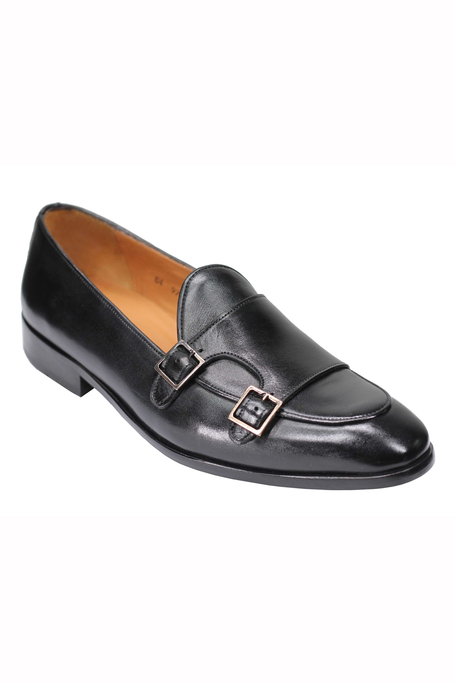 Black Calf Leather Double Monk Shoes
