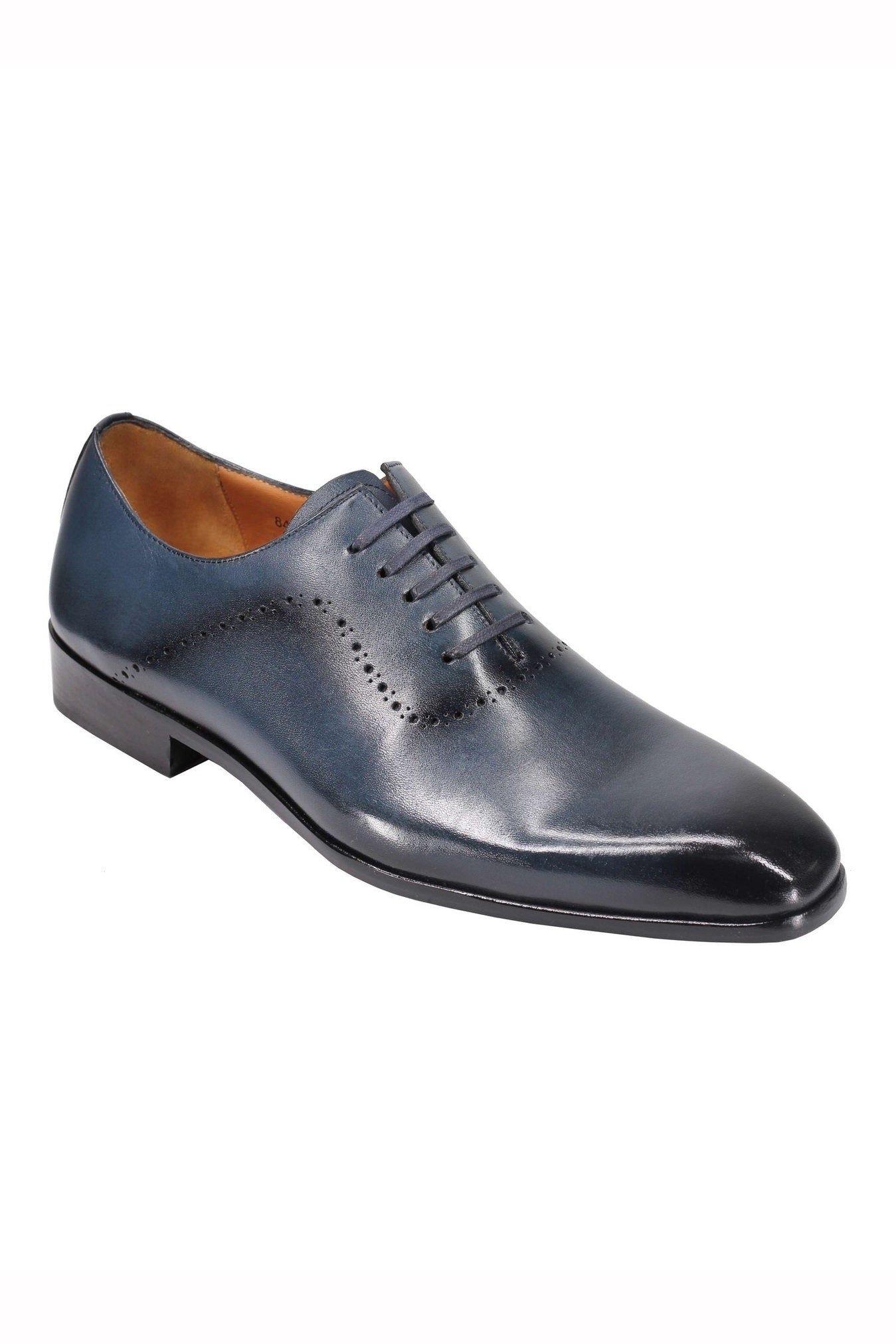 BLUE CALF LEATHER OXFORD LACE UP BROGUE SHOES