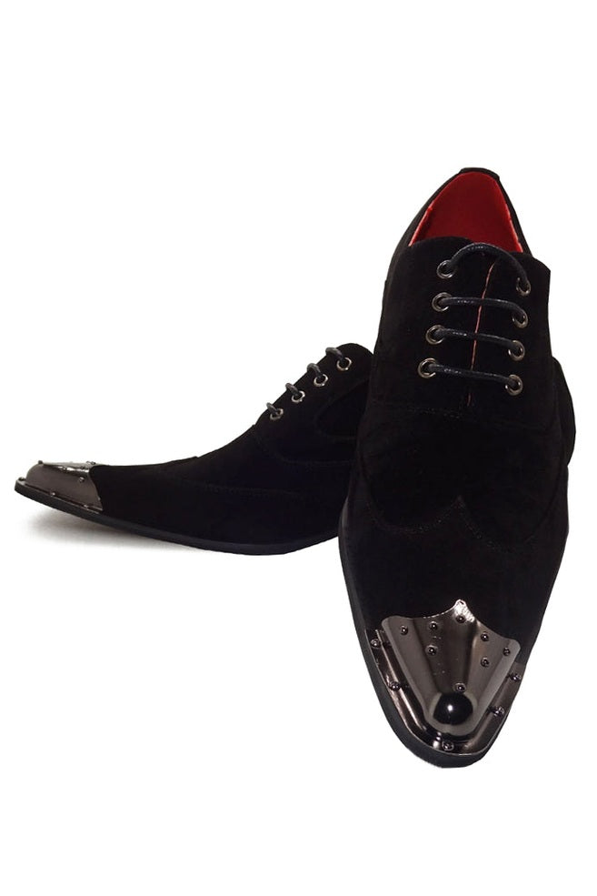 BLACK SUEDE LACE UP METAL TOE CAP