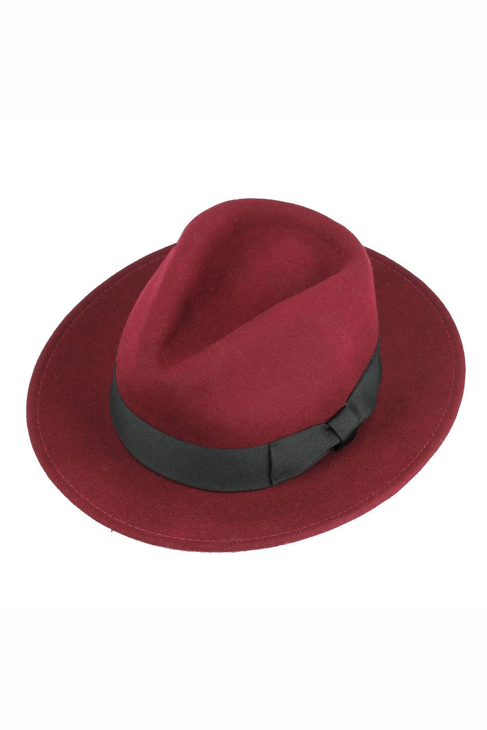 Crushable Fedora 100% Wool Wide Brim Maroon Hat