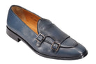 Blue Calf Leather Double Monk Loafers